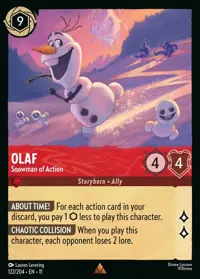Olaf - Snowman of Action 122 – Winterspell, Lorcana card (English)