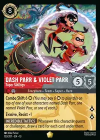 Dash Parr & Violet Parr - Super Siblings 133 – Attack of the Vine!, Lorcana card (English)