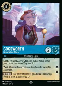 Cogsworth - Grandfather Clock 142 – Rise of the Floodborn, Lorcana card (English)