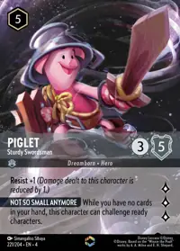 Piglet - Sturdy Swordsman 221/204 – Ursula's Return, Lorcana card (English)