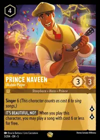 Prince Naveen - Ukulele Player 003 – Shimmering Skies, Lorcana card (English)