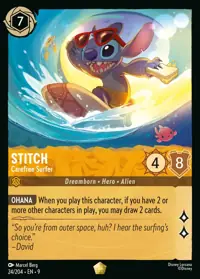 Stitch - Carefree Surfer 024 – Fabled, Lorcana card (English)